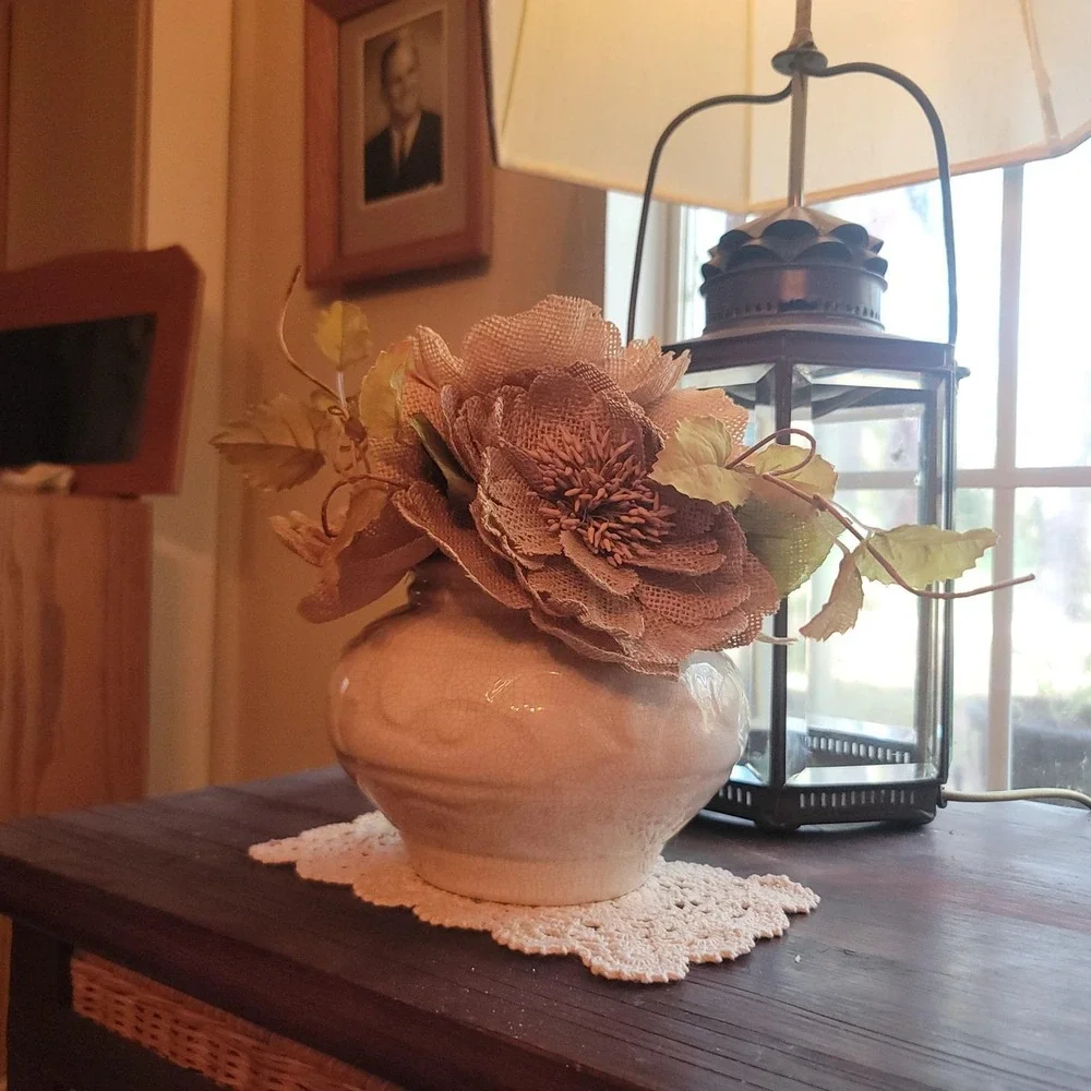 Burlap Flower Arrangement starter Fall Harvest Thanksgiving Rustic Decor Bouquet